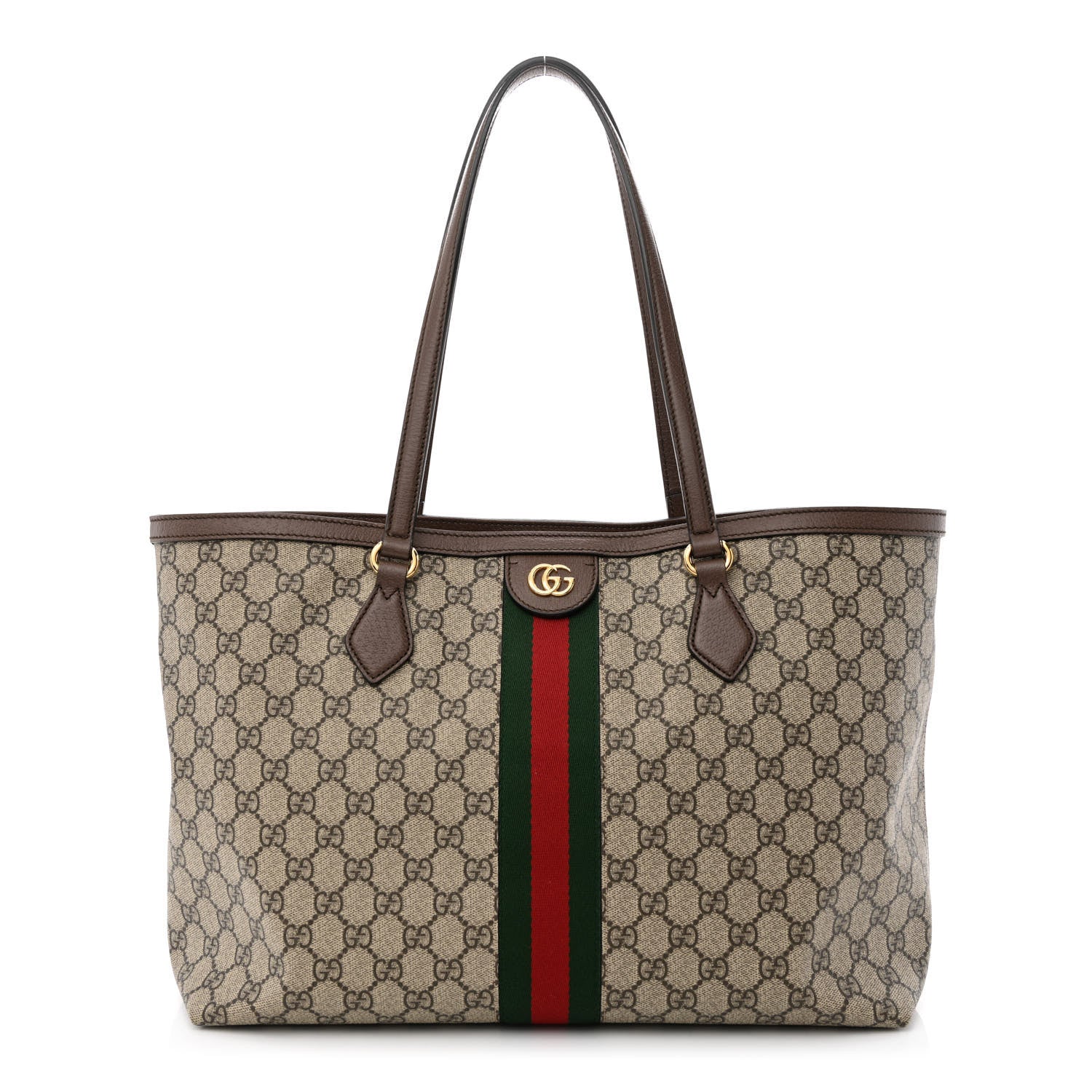 Gucci GG Supreme Monogram Textured Calfskin Web Medium Ophidia Shopping Tote Beige Ebony New Acero 1 of 13