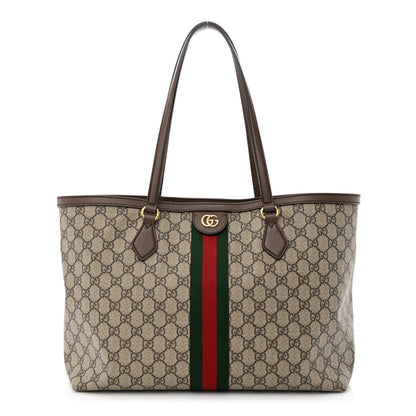 Gucci GG Supreme Monogram Textured Calfskin Web Medium Ophidia Shopping Tote Beige Ebony New Acero 1 of 13