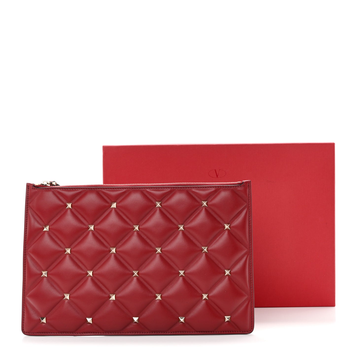 Nappa Large Candystud Flat Zip Pouch Rubino