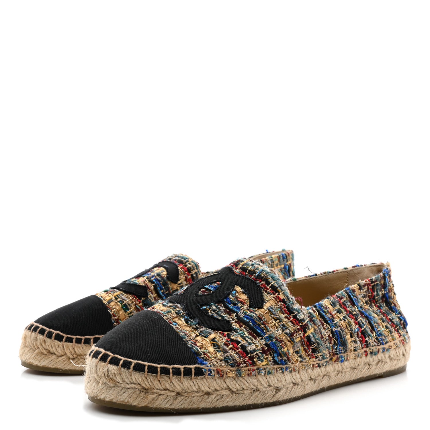 Chanel Tweed Grosgrain CC Espadrilles 40 Multicolor Black 3 of 10