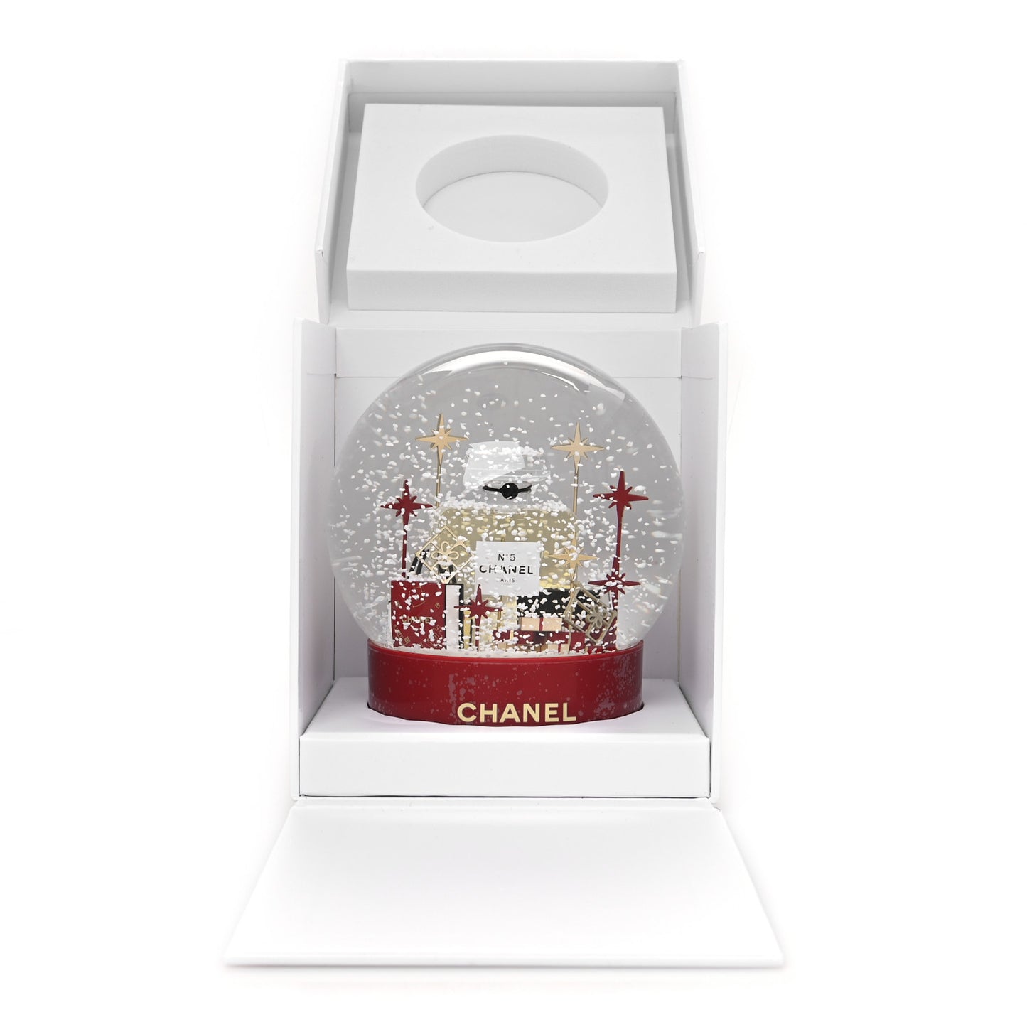 Glass N°5 Perfume Bottle Snow Globe Red