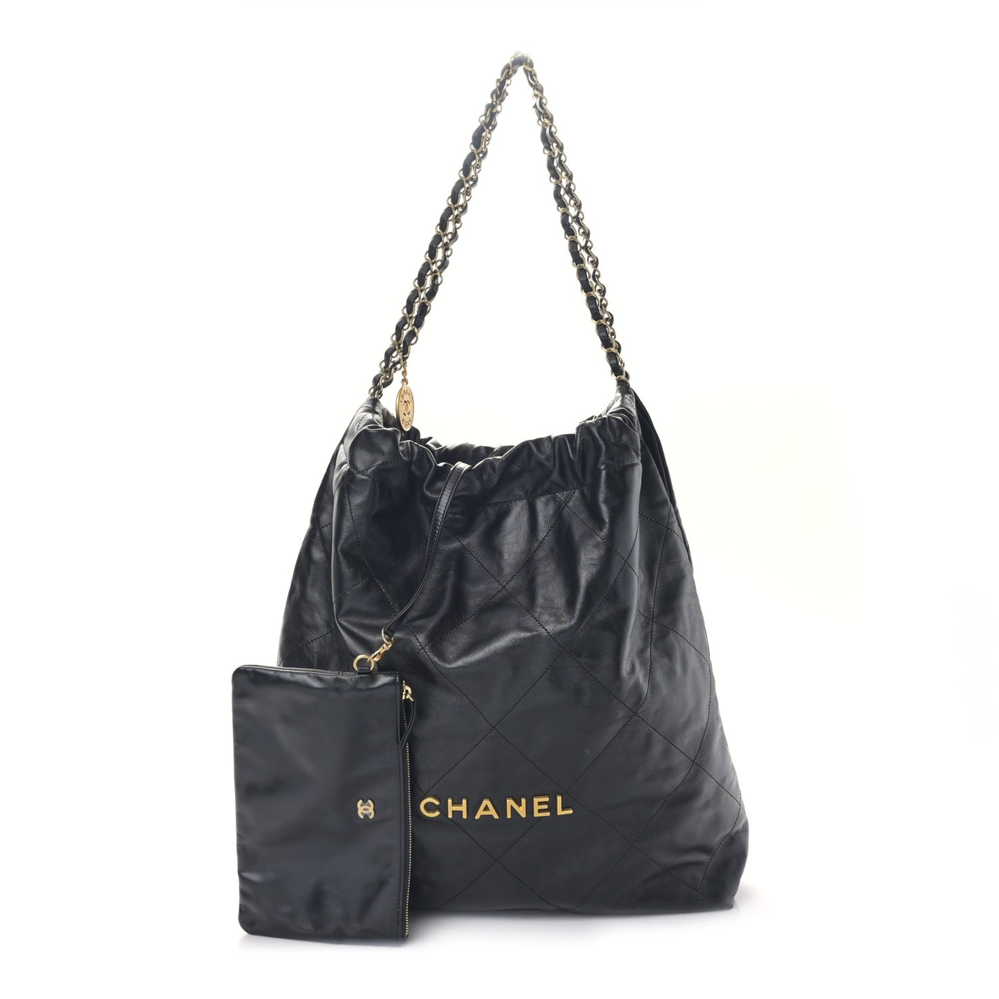 Shiny Calfskin Quilted Large Chanel 22 Black