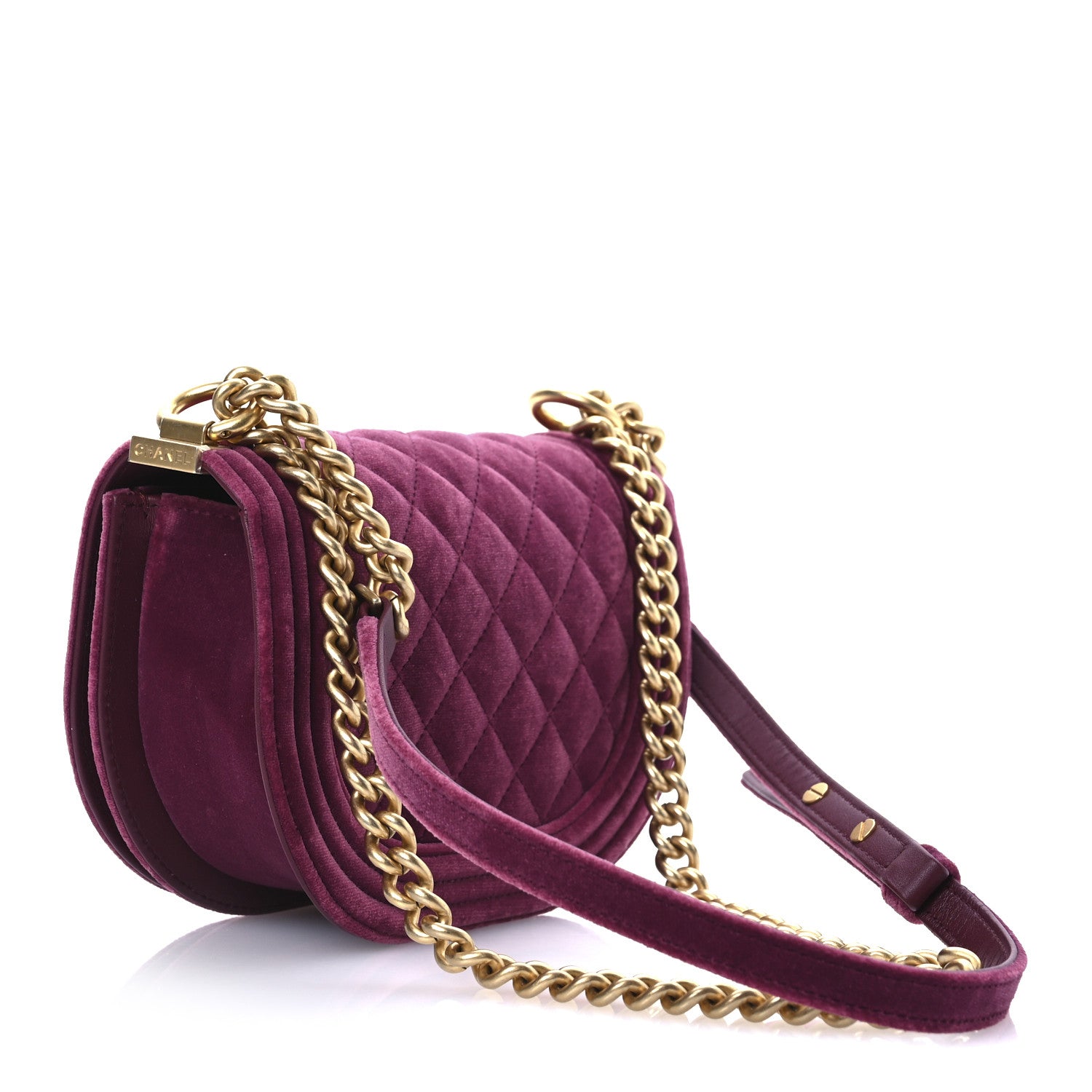 Chanel Velvet Quilted Small Boy Messenger Bag Bordeaux 3 of 12