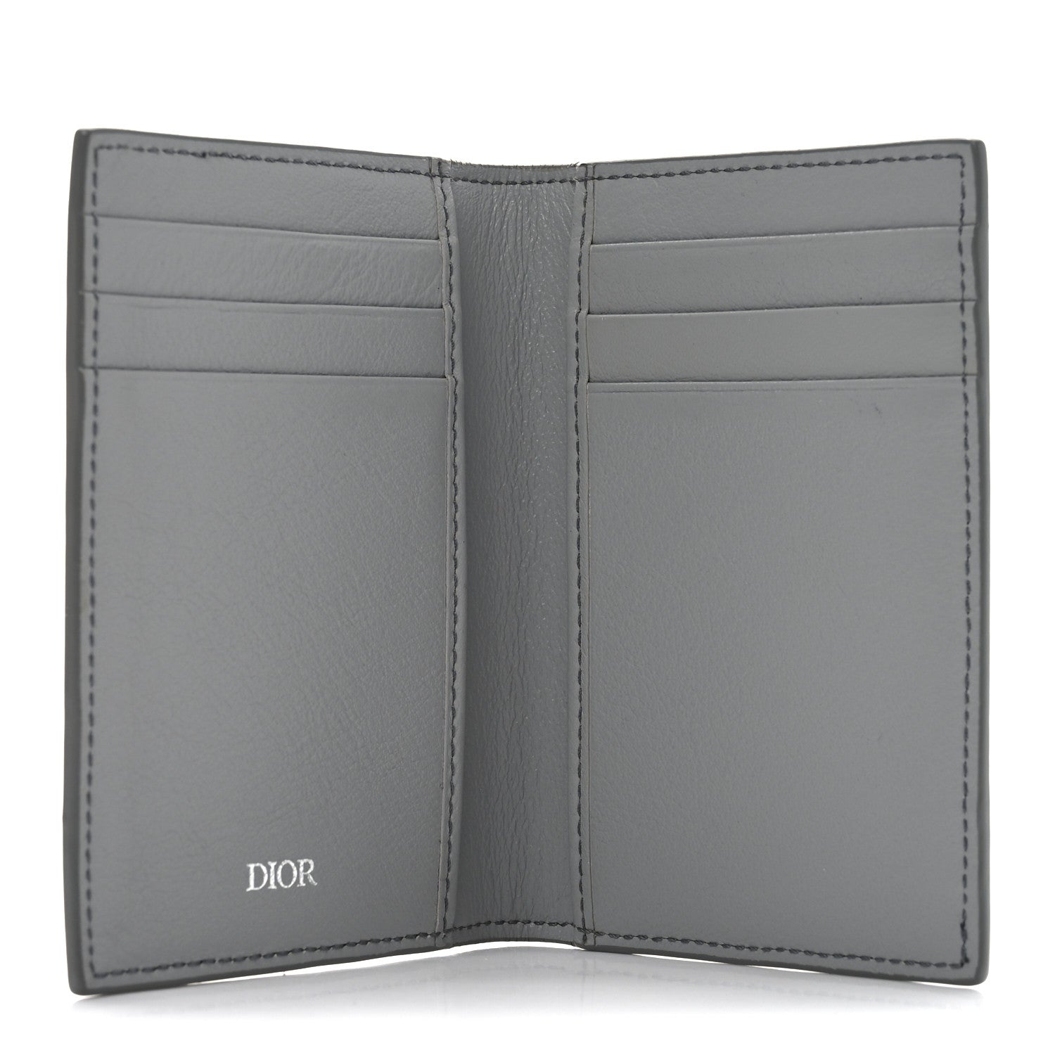 Christian Dior Calfskin Perforated Oblique Bi-Fold Card Holder Grey 5 of 7