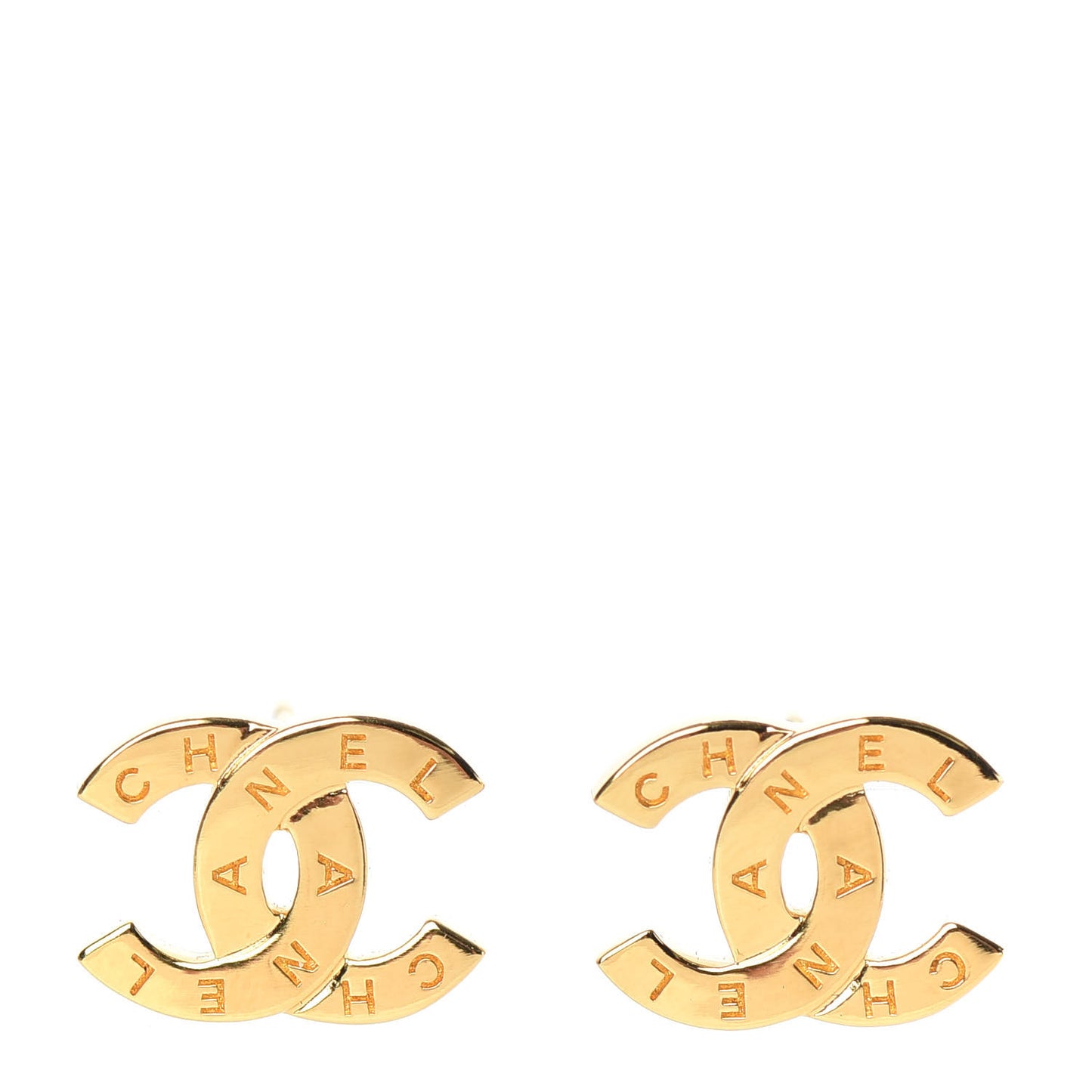 Metal CC Paris Button Stud Earrings Gold