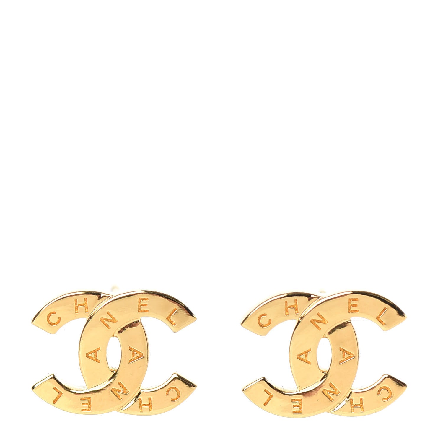 Chanel Metal CC Paris Button Stud Earrings Gold 1 of 5
