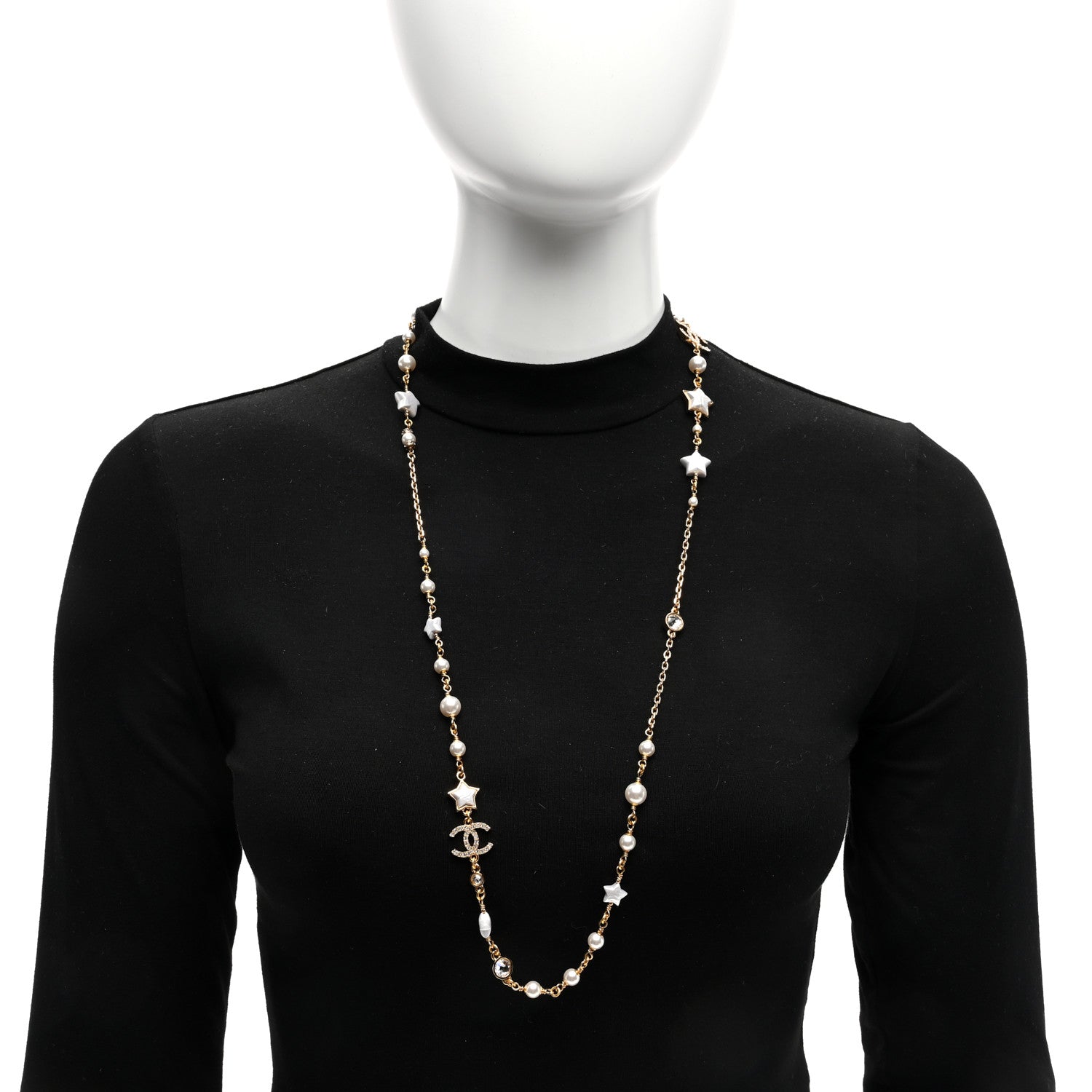 Chanel Metal Crystal Pearl CC Star Gold Pearly White 2 of 4