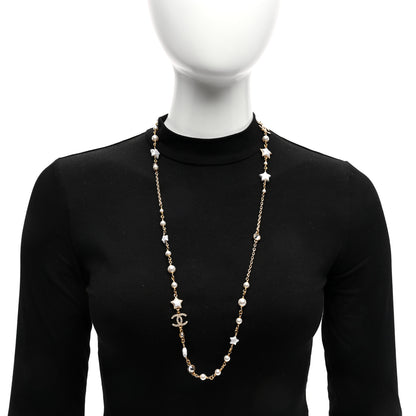 Chanel Metal Crystal Pearl CC Star Gold Pearly White 2 of 4
