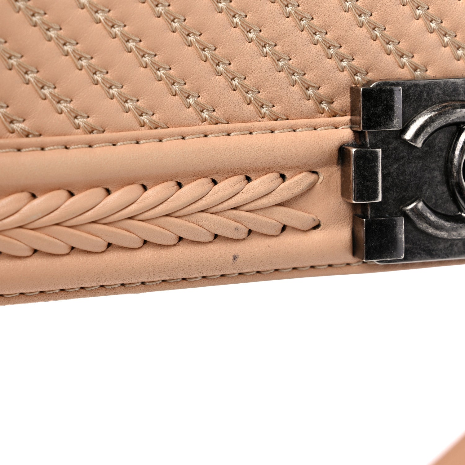 Chanel Calfskin Chevron Quilted Medium Braided Boy Flap Beige 15 of 15