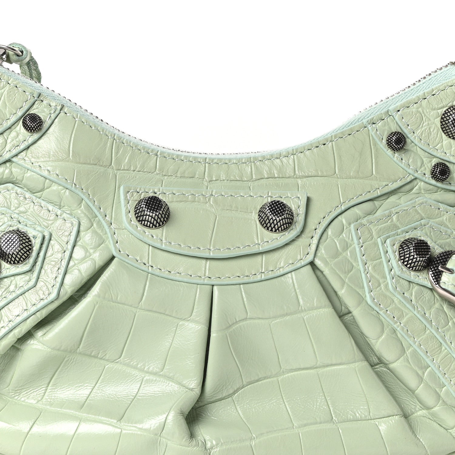 Balenciaga Extra Supple Calfskin Crocodile Embossed Le Cagole Shoulder Bag XS Light Green 8 of 10