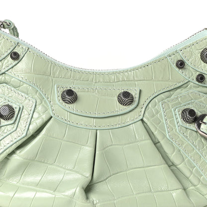 Balenciaga Extra Supple Calfskin Crocodile Embossed Le Cagole Shoulder Bag XS Light Green 8 of 10