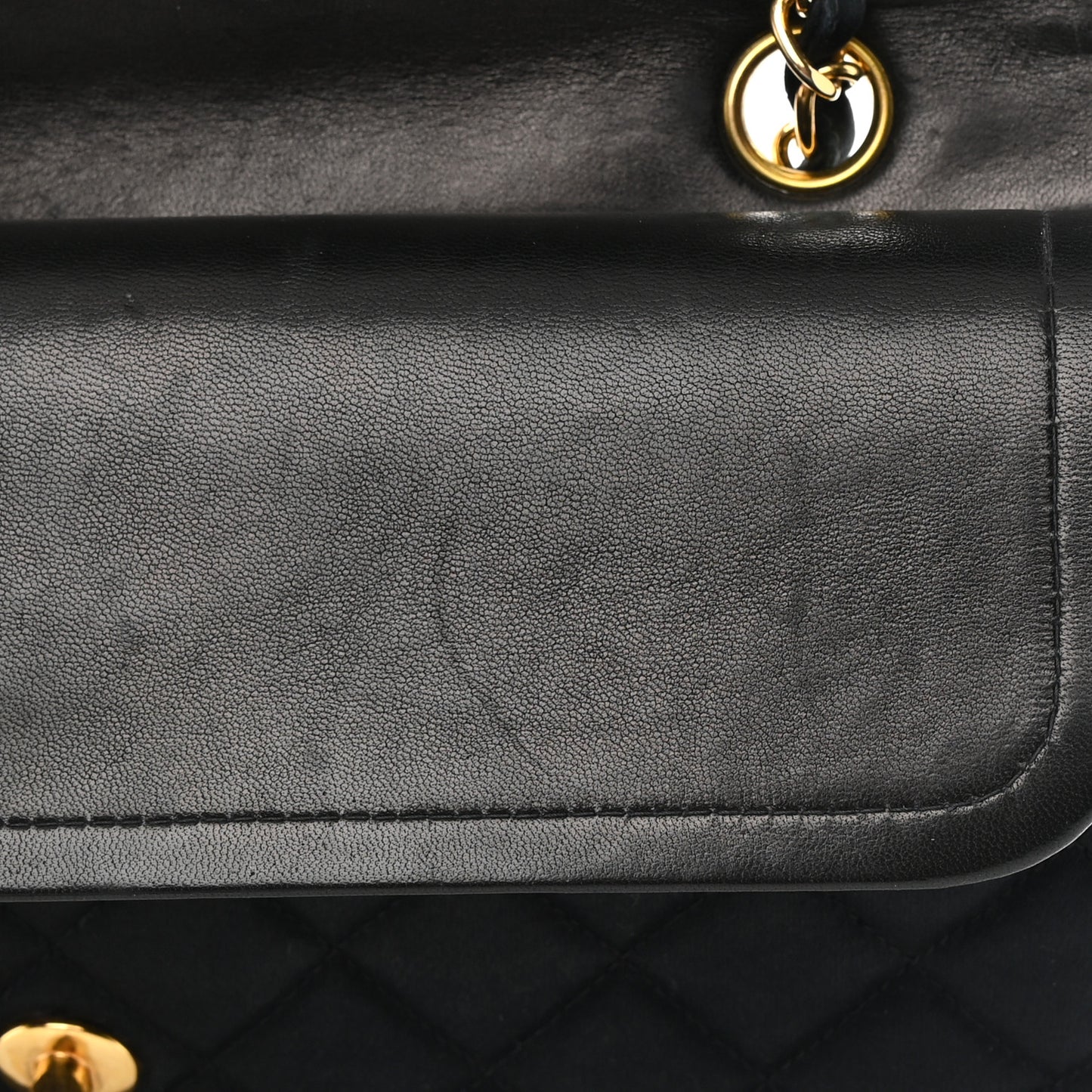 Satin Quilted Medium Double Flap Black