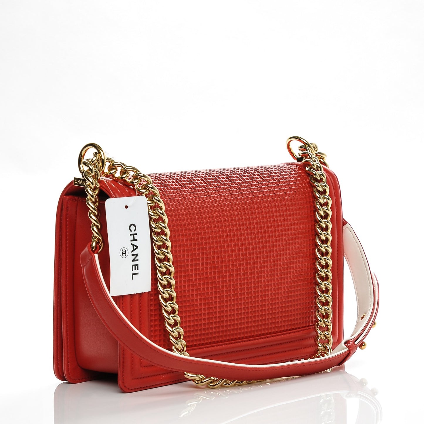 Lambskin Embossed New Medium Boy Cube Flap Red
