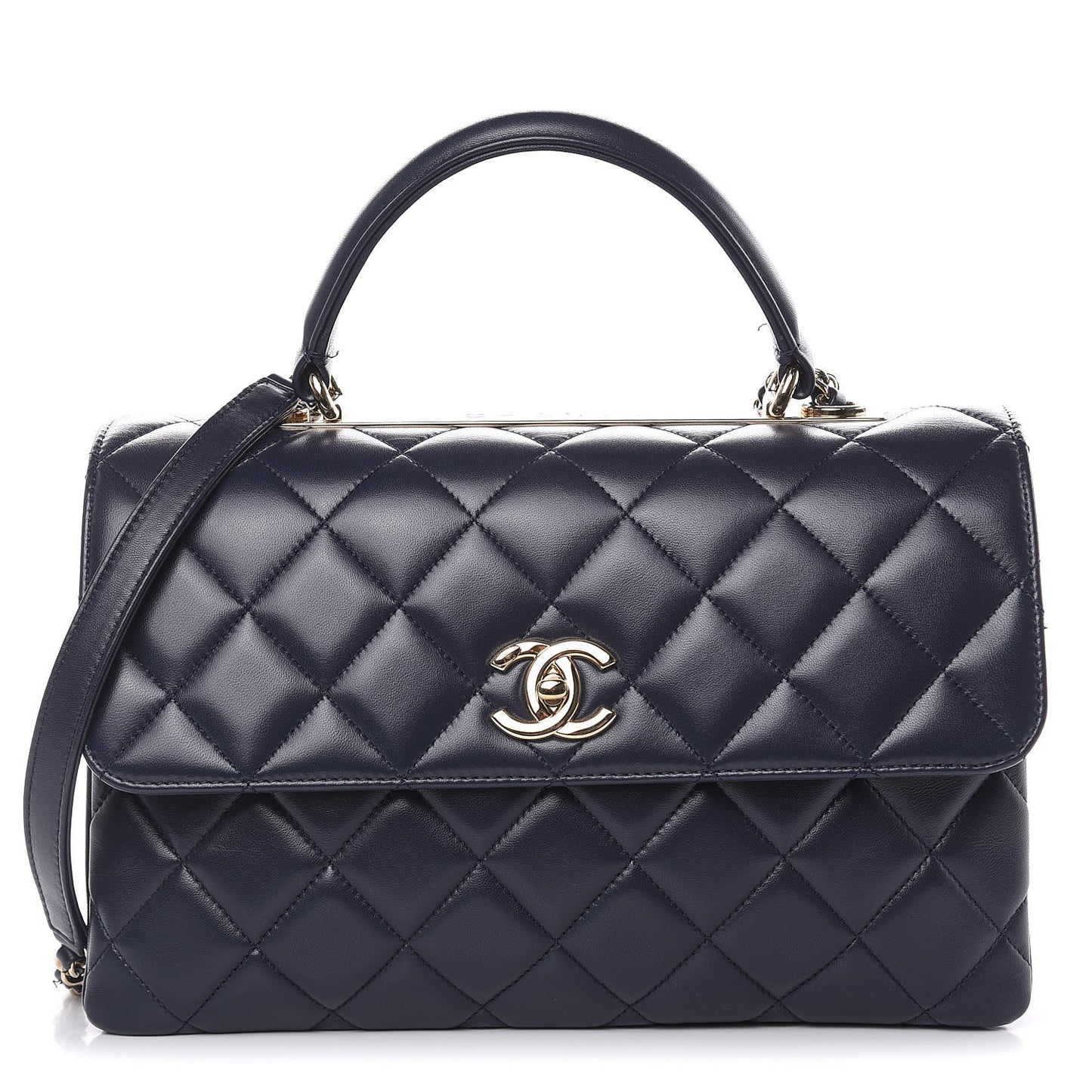 Lambskin Quilted Medium Trendy CC Flap Dual Handle Bag Navy Blue