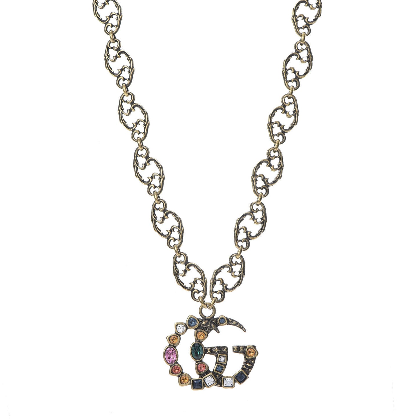 Crystal Marmont Necklace Aged Gold Multicolor