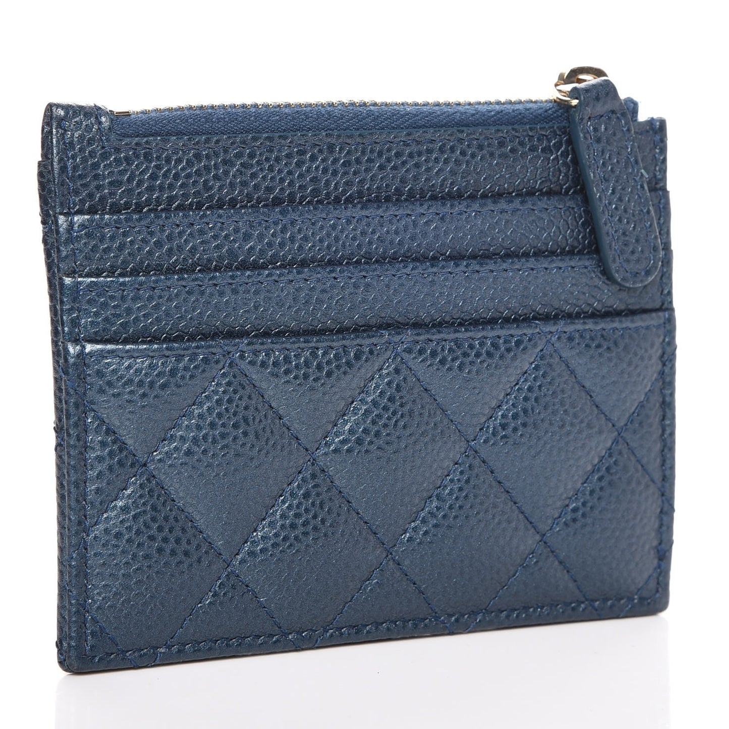 Metallic Caviar Quilted CC Zip Card Holder Dark Blue