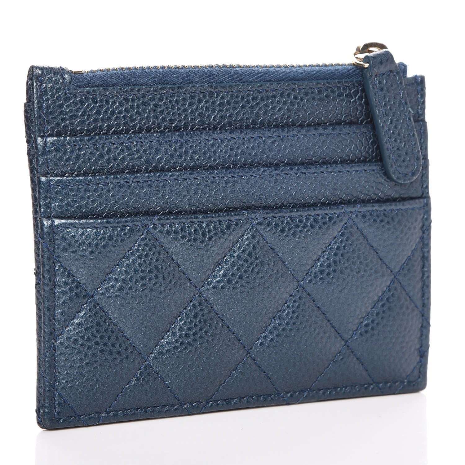 Chanel Metallic Caviar Quilted CC Zip Card Holder Dark Blue 3 of 8