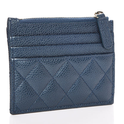 Chanel Metallic Caviar Quilted CC Zip Card Holder Dark Blue 3 of 8