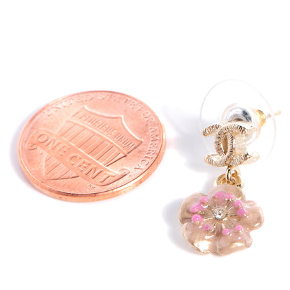 Chanel Enamel CC Camellia Earrings Gold Pink 2 of 5