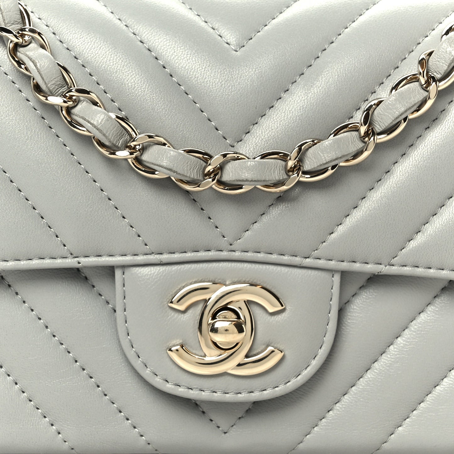 Lambskin Chevron Quilted Mini Rectangular Flap Grey