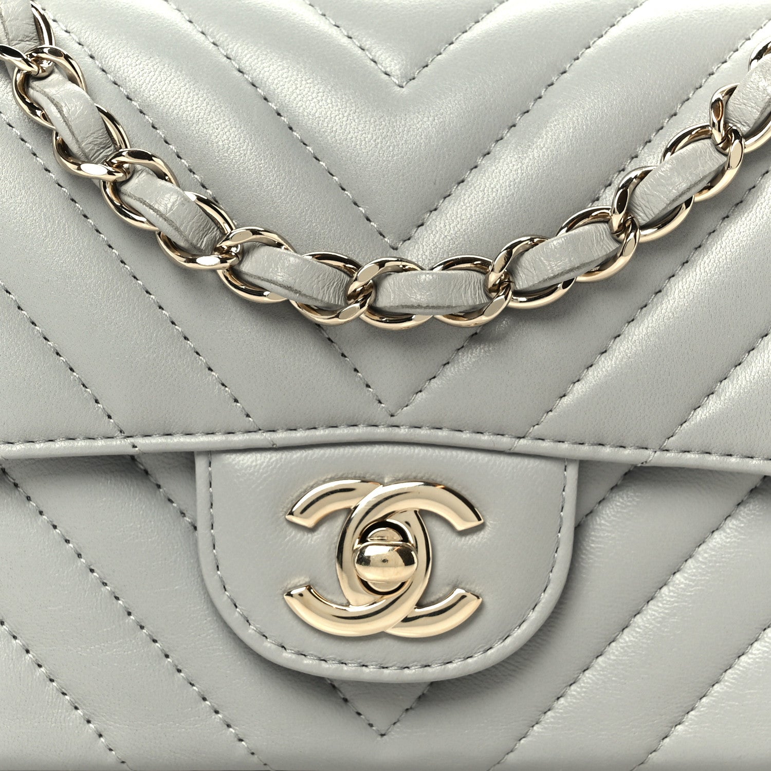 Chanel Lambskin Chevron Quilted Mini Rectangular Flap Grey 9 of 11