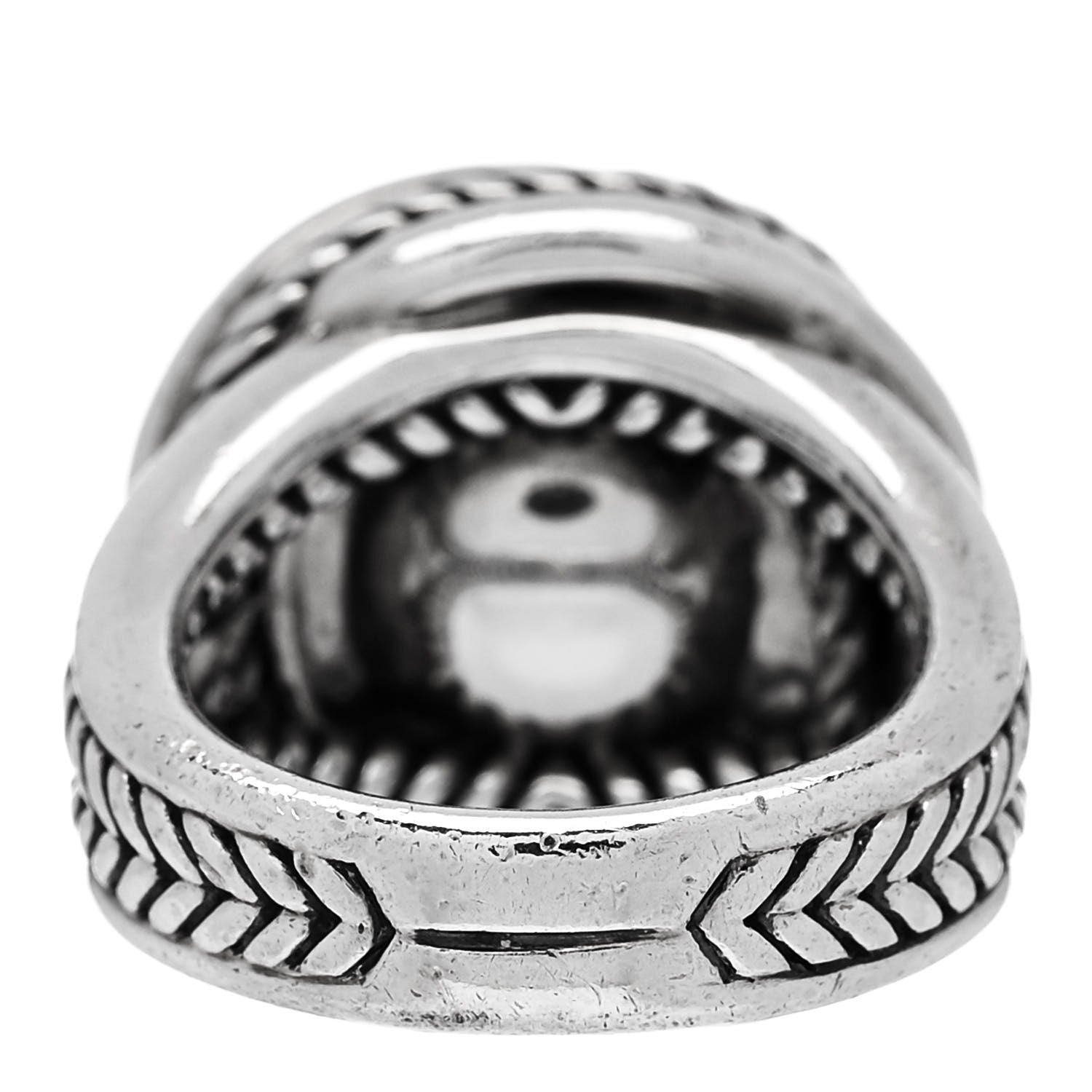 David Yurman Sterling Silver Diamond Pearl 10mm Crossover Ring 52 6 4 of 5