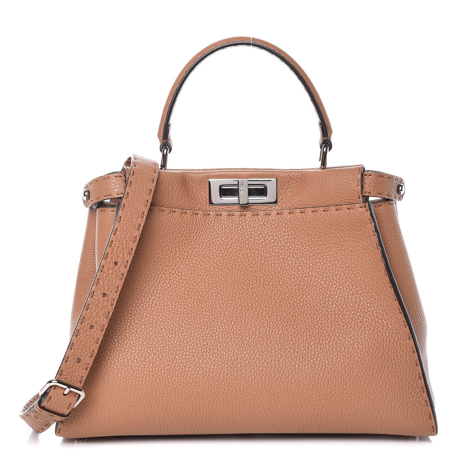 Fendi Cuoio Romano Selleria Bi-Color Medium Peekaboo Iconic Satchel Mou Deserto 3 of 12