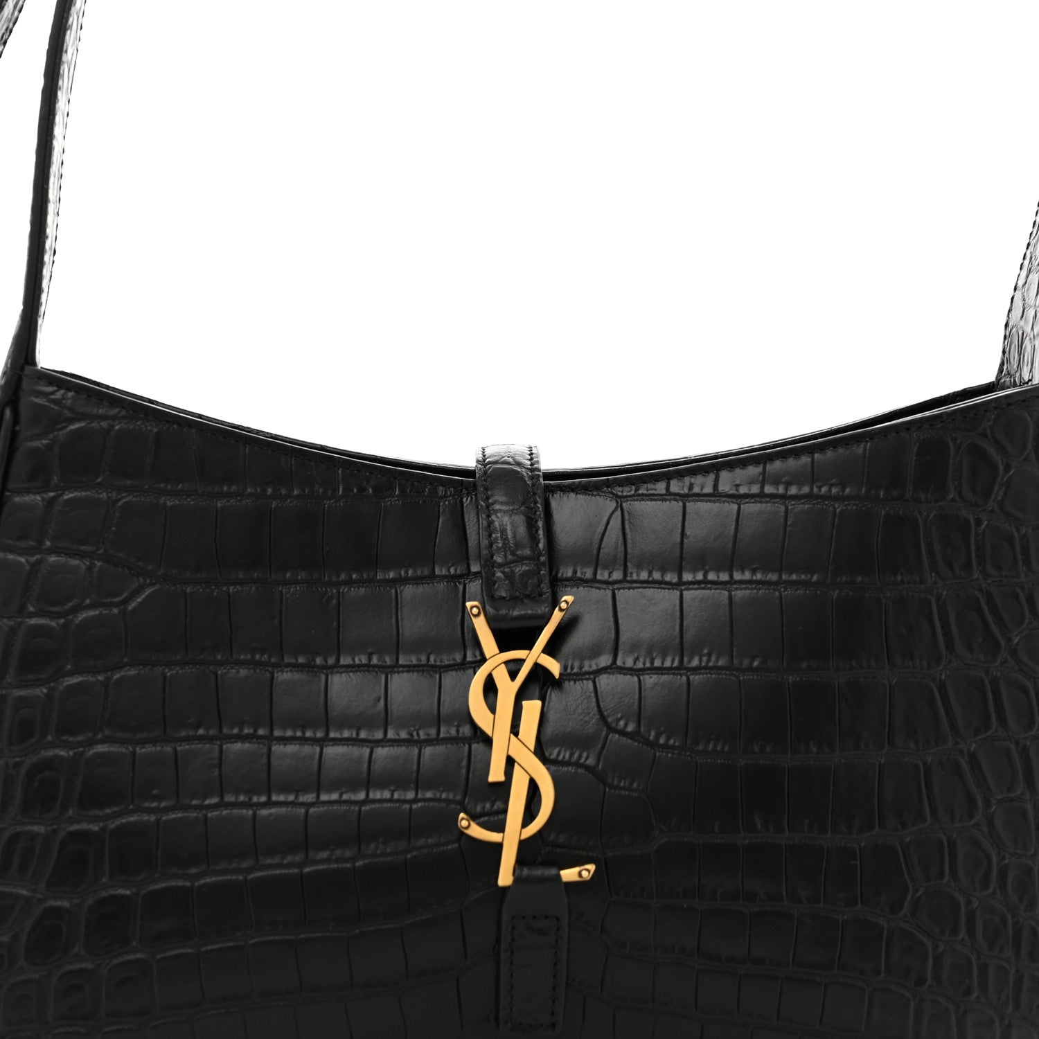 Saint Laurent Calfskin Crocodile Embossed Le 5 A 7 Hobo Black 8 of 12