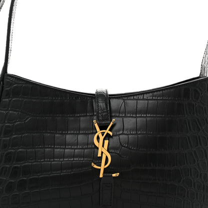 Saint Laurent Calfskin Crocodile Embossed Le 5 A 7 Hobo Black 8 of 12