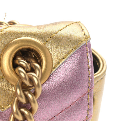 Gucci Metallic Calfskin Matelasse Mini GG Marmont Shoulder Bag Gold Pink 12 of 14