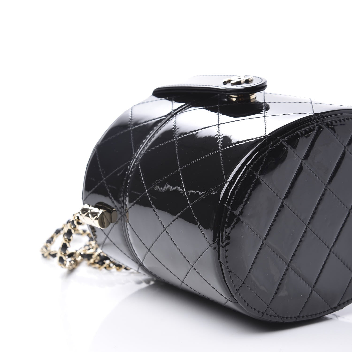 Chanel Patent Quilted Round Clutch With Chain Black 6 of 12