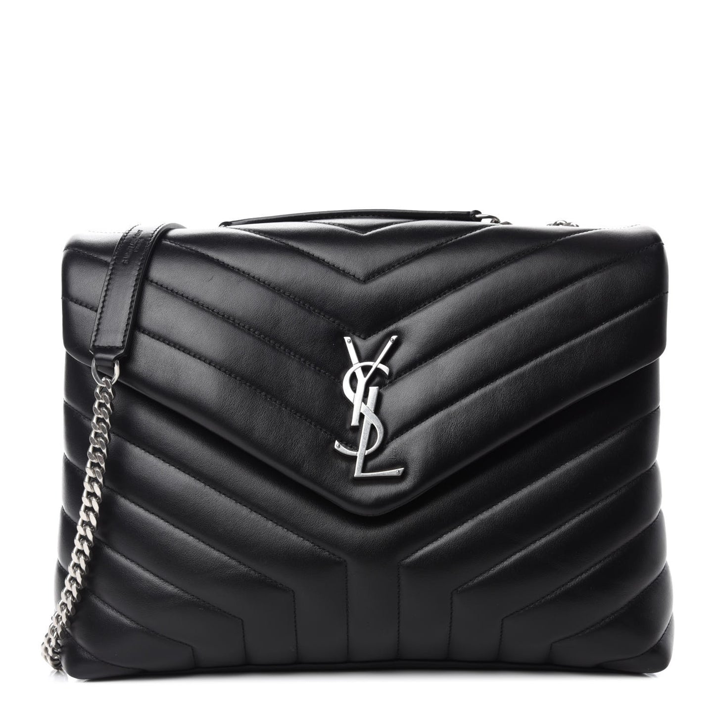 Calfskin Y Quilted Monogram Medium Loulou Chain Satchel Black