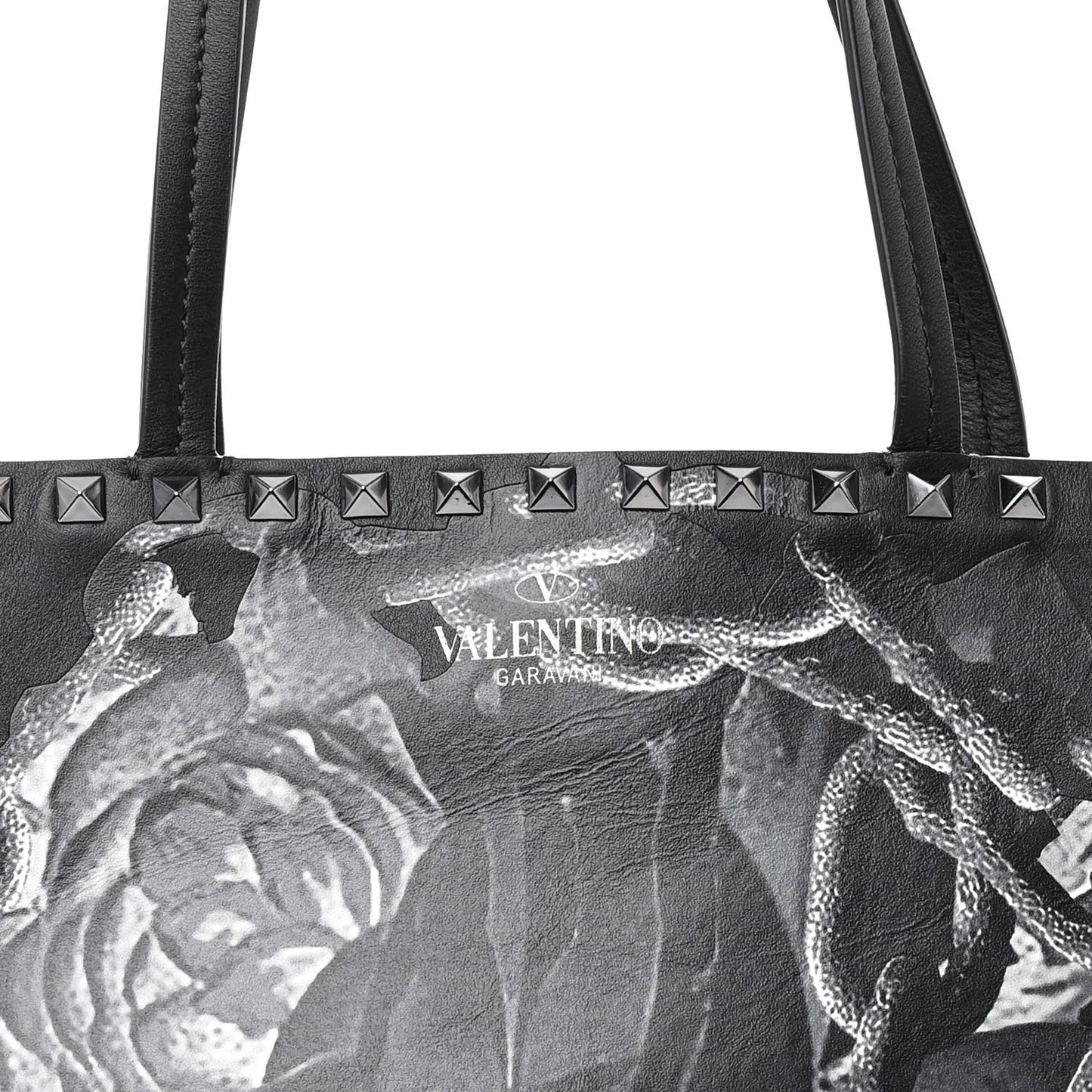 X UNDERCOVER Calfskin Print Rockstud Shoulder Tote Black