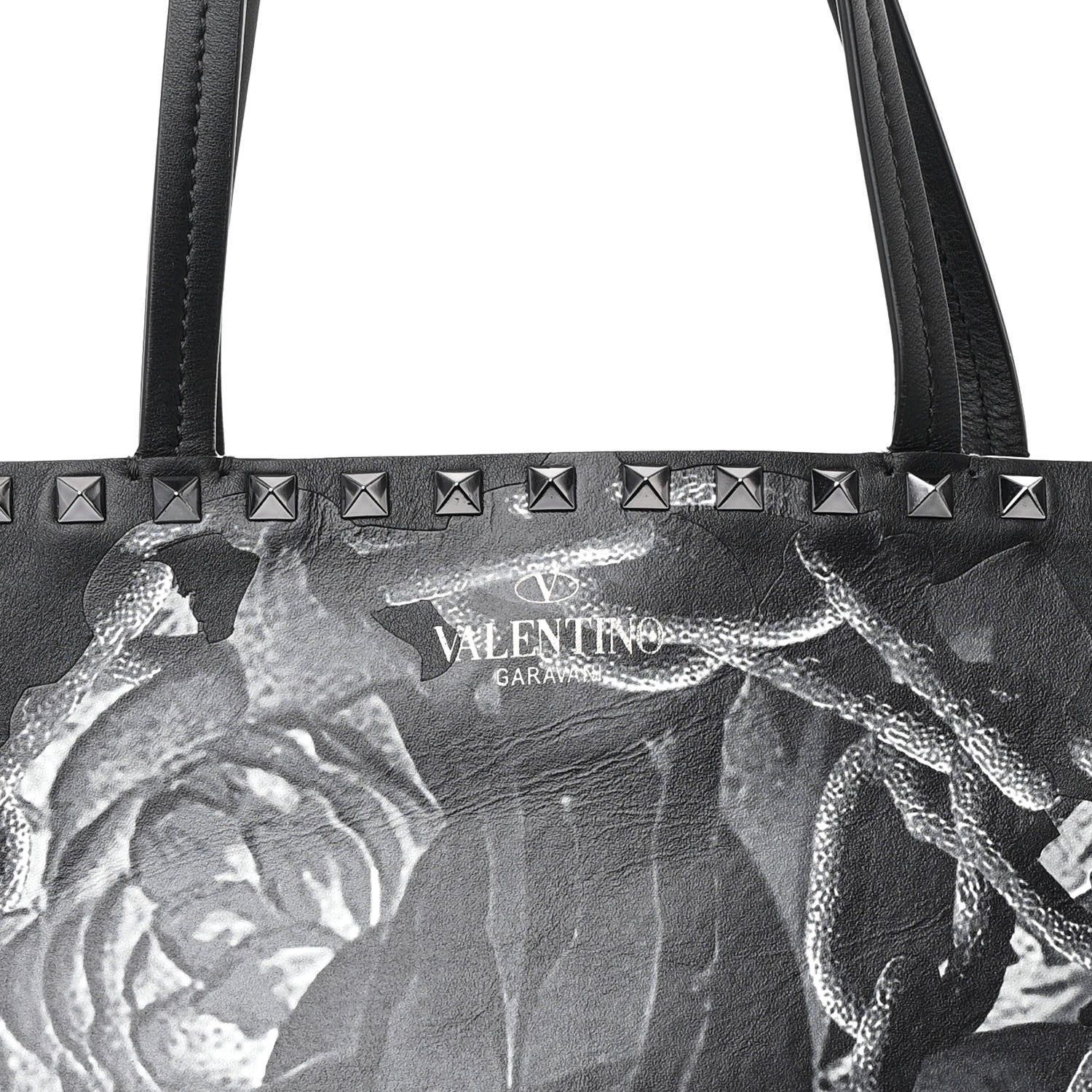 Valentino Garavani X UNDERCOVER Calfskin Print Rockstud Shoulder Tote Black 7 of 10