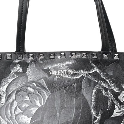 Valentino Garavani X UNDERCOVER Calfskin Print Rockstud Shoulder Tote Black 7 of 10