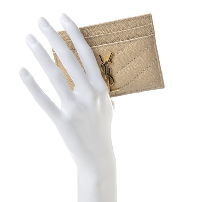 Saint Laurent Grain De Poudre Matelasse Chevron Monogram Credit Card Case Nude Powder 2 of 12