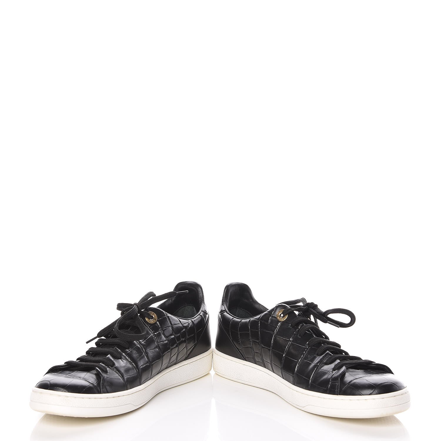 Louis Vuitton Calfskin Crocodile Embossed Frontrow Sneakers 37.5 Black 6 of 13