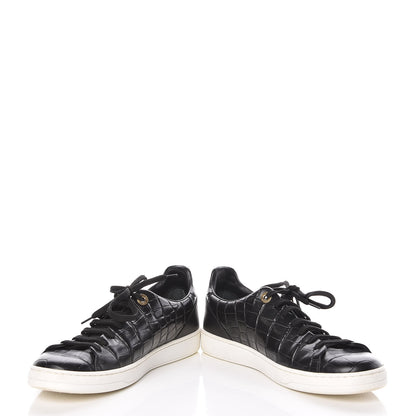 Louis Vuitton Calfskin Crocodile Embossed Frontrow Sneakers 37.5 Black 6 of 13