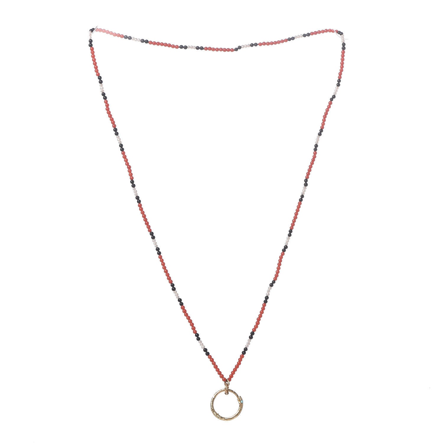 Gucci 18K Yellow Gold Coral Black Onyx Freshwater Pearl Turquoise Ouroboros Pendant Necklace 3 of 7