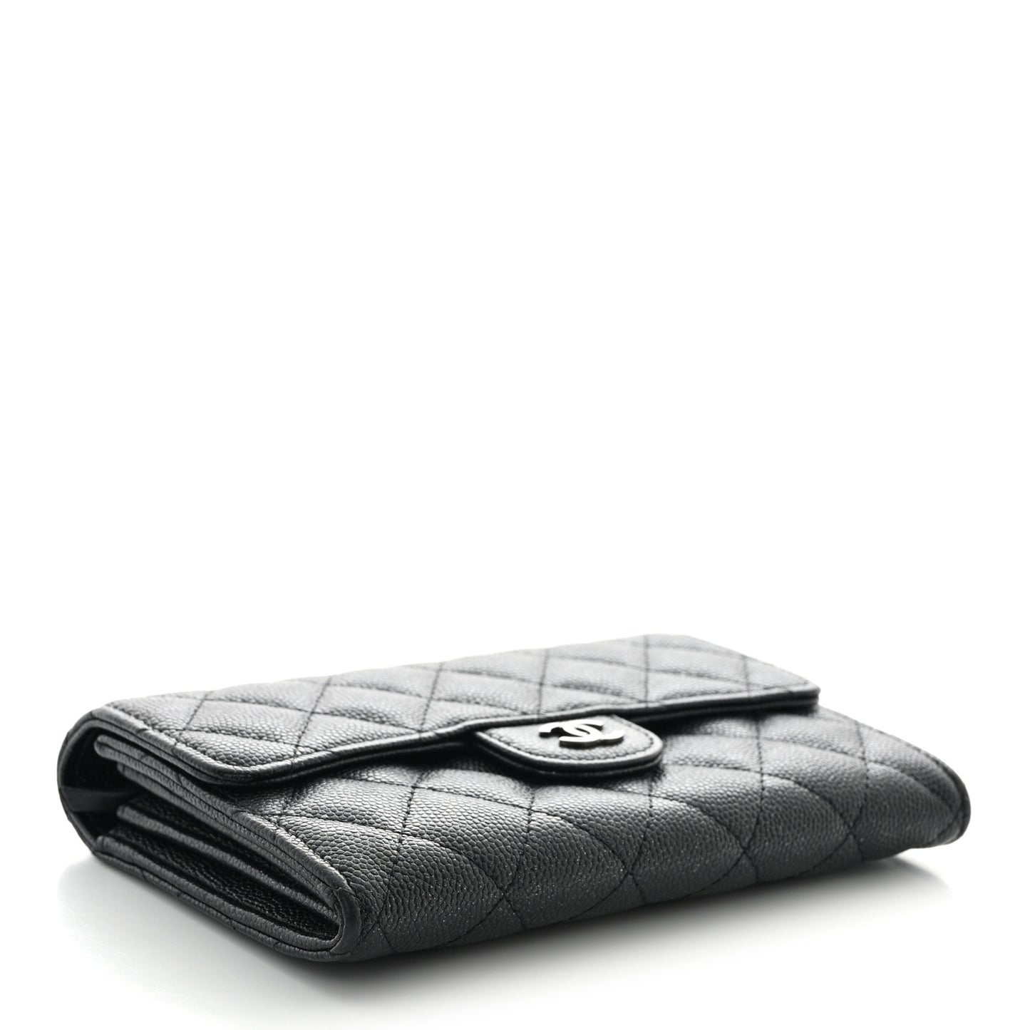 Iridescent Caviar Quilted Medium Flap Wallet Black