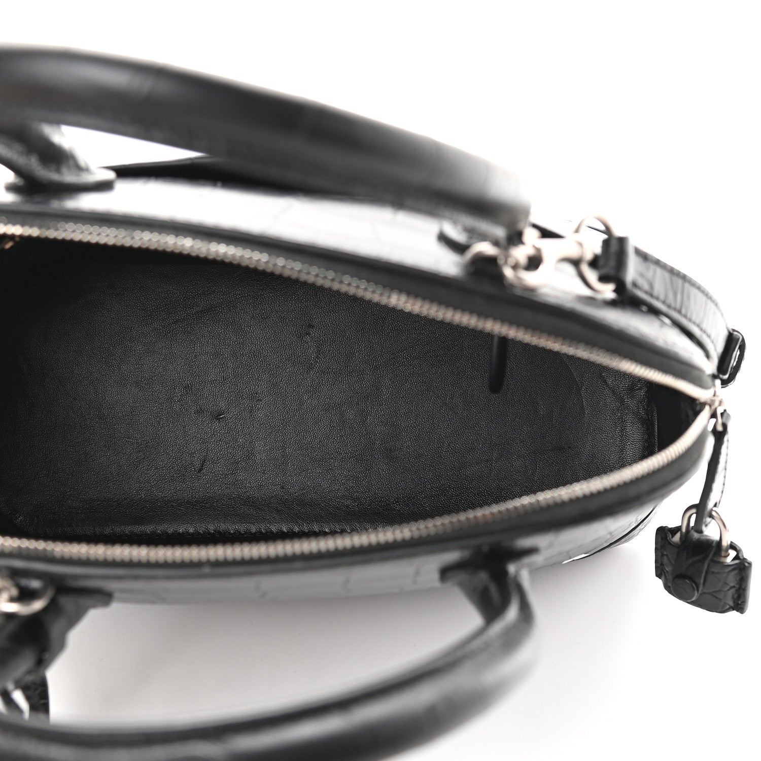 Balenciaga Calfskin Logo Crocodile Embossed S Ville Top Handle Bag Black White 5 of 10