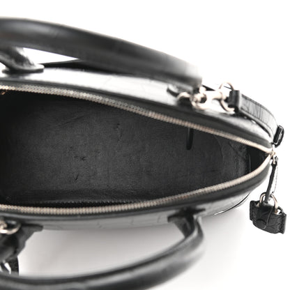 Balenciaga Calfskin Logo Crocodile Embossed S Ville Top Handle Bag Black White 5 of 10