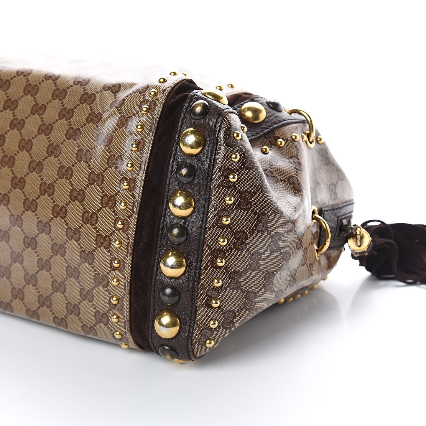 Crystal Monogram Studded Large Babouska Boston Dark Brown