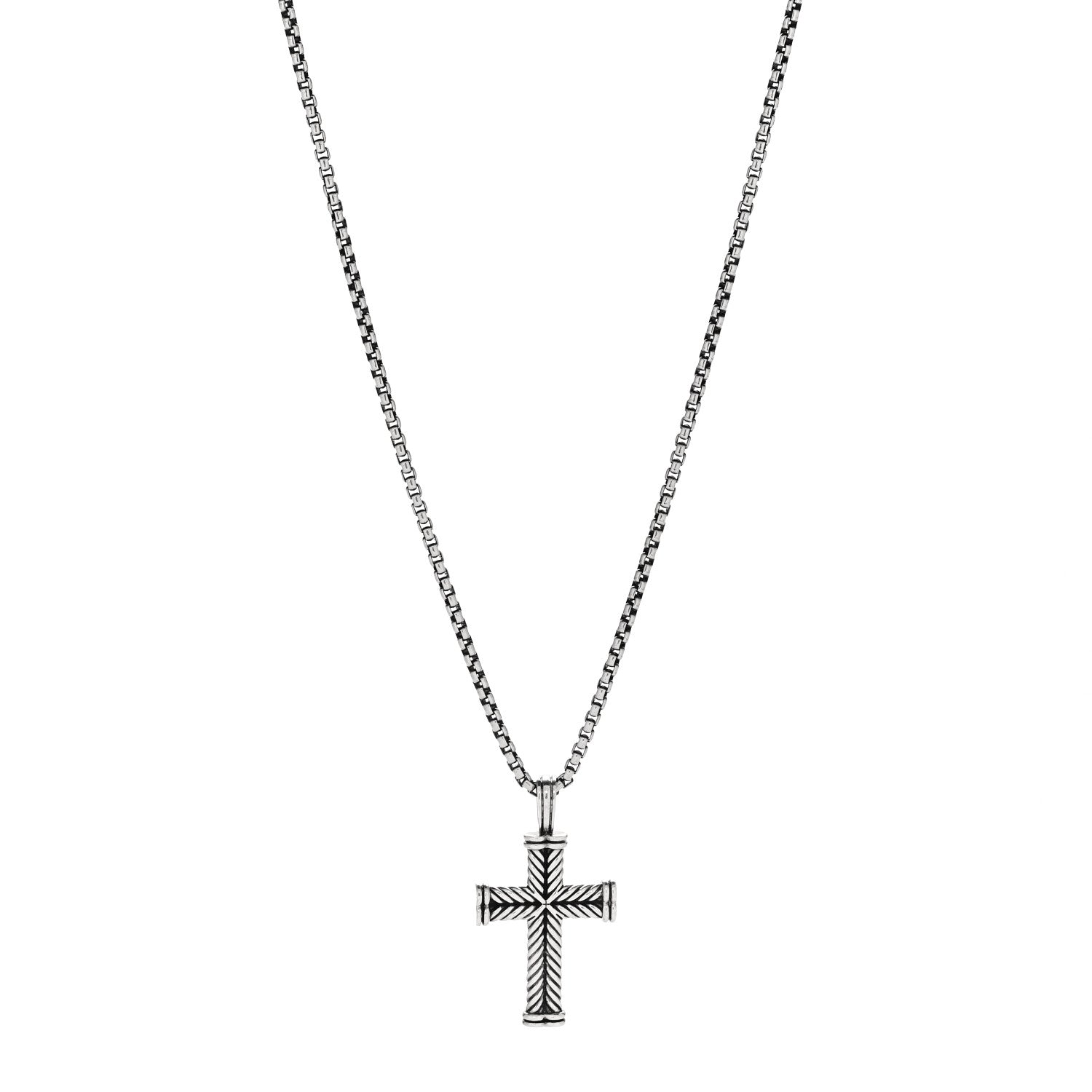 David Yurman Sterling Silver Chevron Cross Pendant Necklace 1 of 6