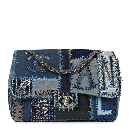 Chanel Denim Tweed Patchwork Jumbo Single Flap Blue 1 of 12