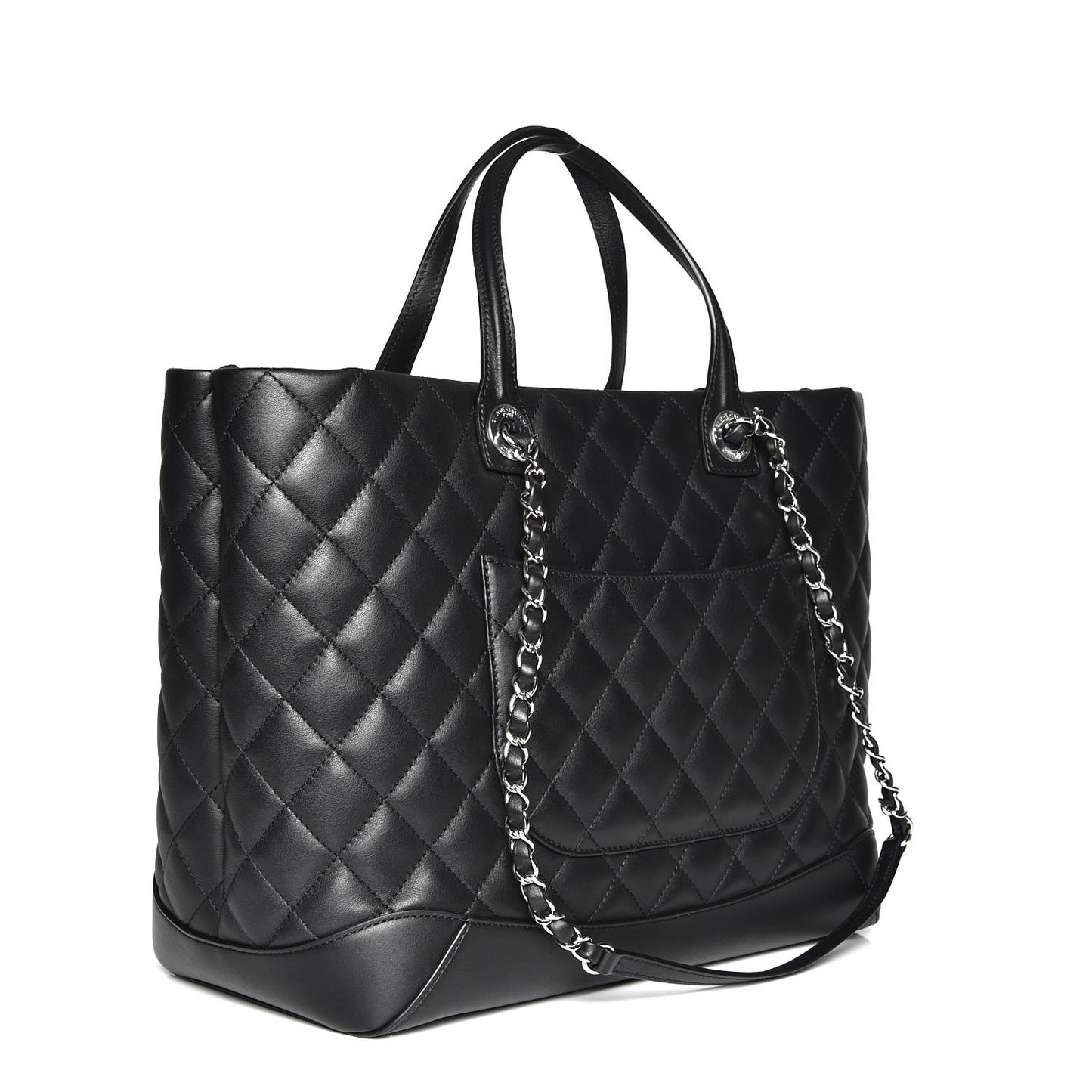 Calfskin Quilted Large Easy Shopping Tote Black