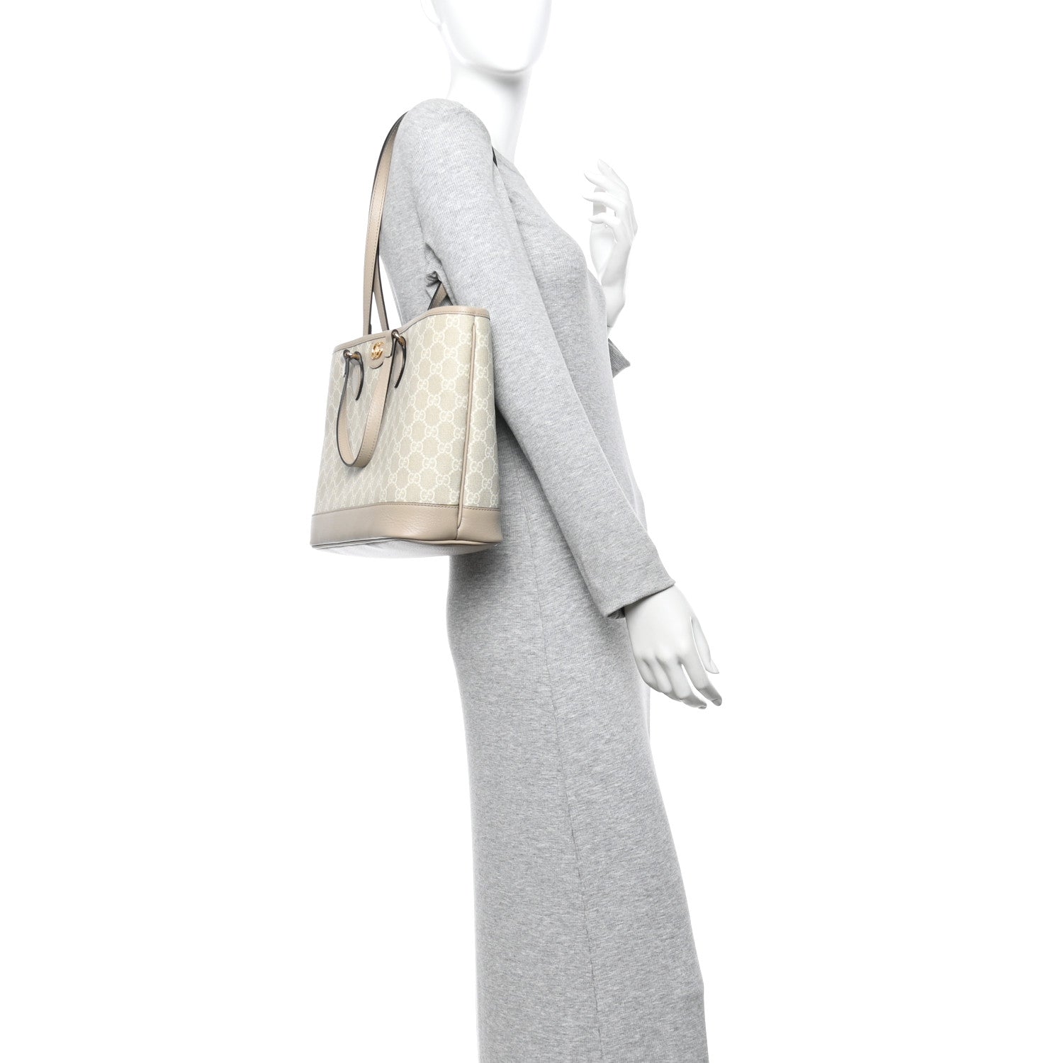 Gucci GG Supreme Monogram Textured Dollar Calfskin Small Ophidia Shoulder Tote Bag Beige Mystic White Oatmeal 3 of 10