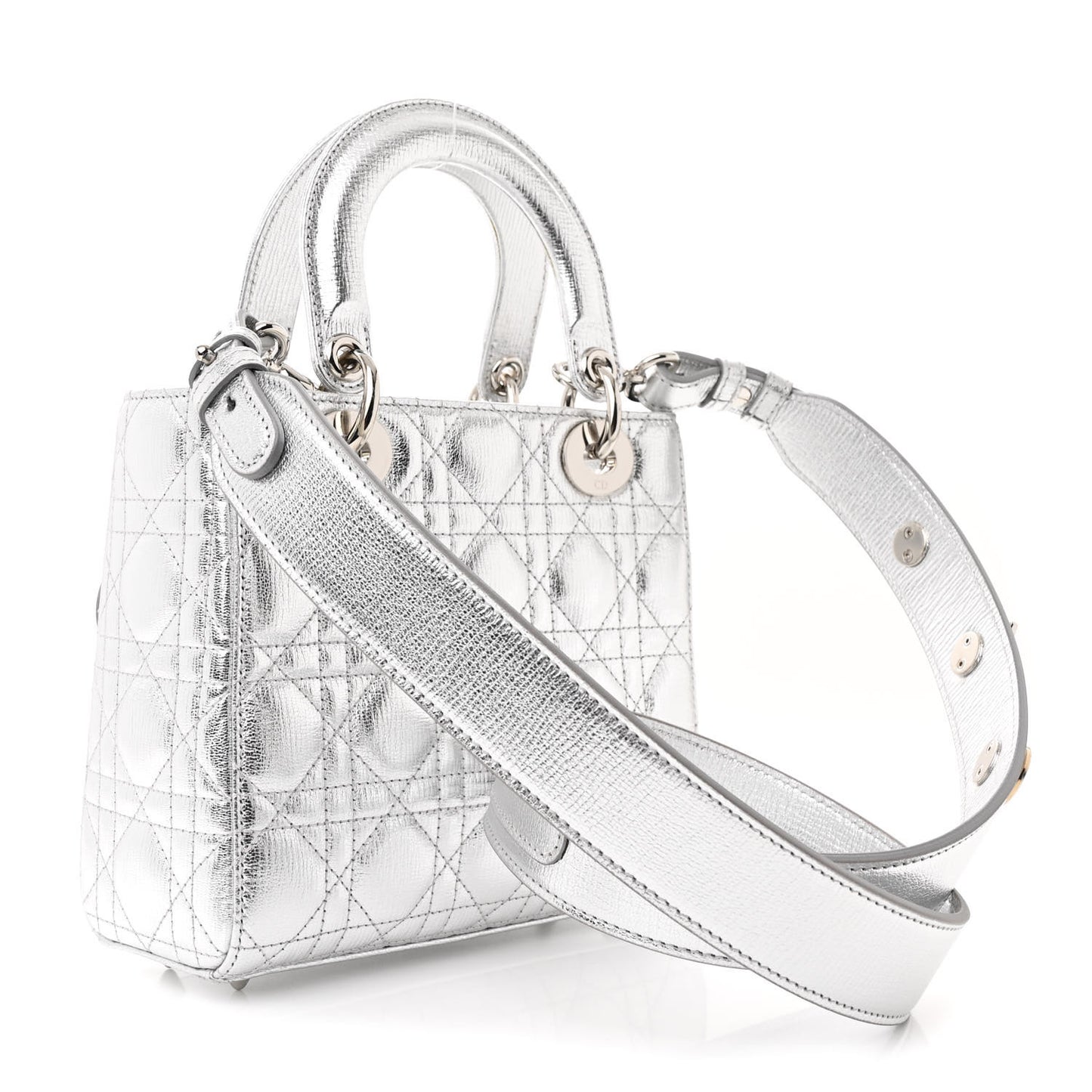 Metallic Grained Calfskin Cannage Small Lucky Badges My Lady Dior Silver