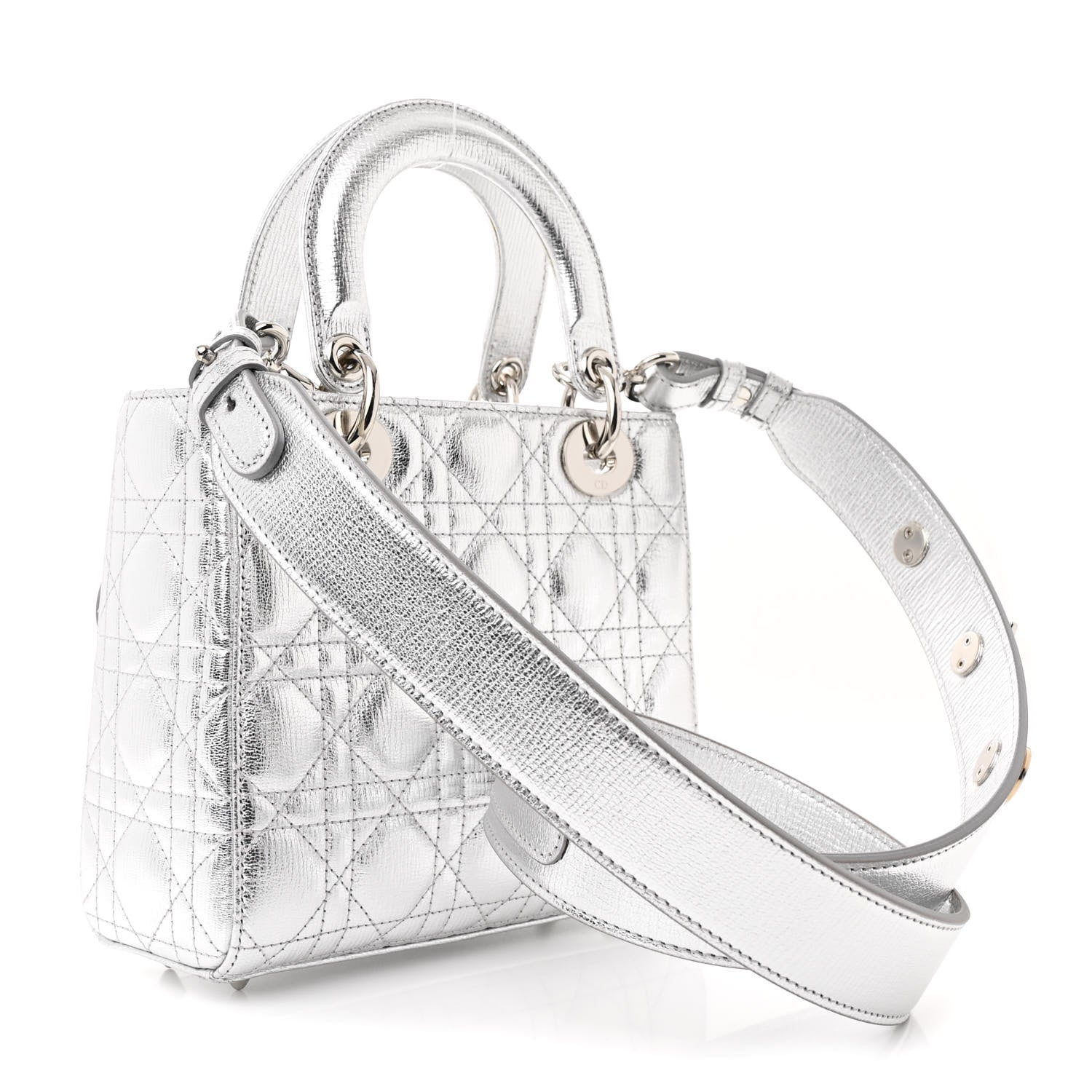 Christian Dior Metallic Grained Calfskin Cannage Small Lucky Badges My Lady Dior Silver 3 of 12
