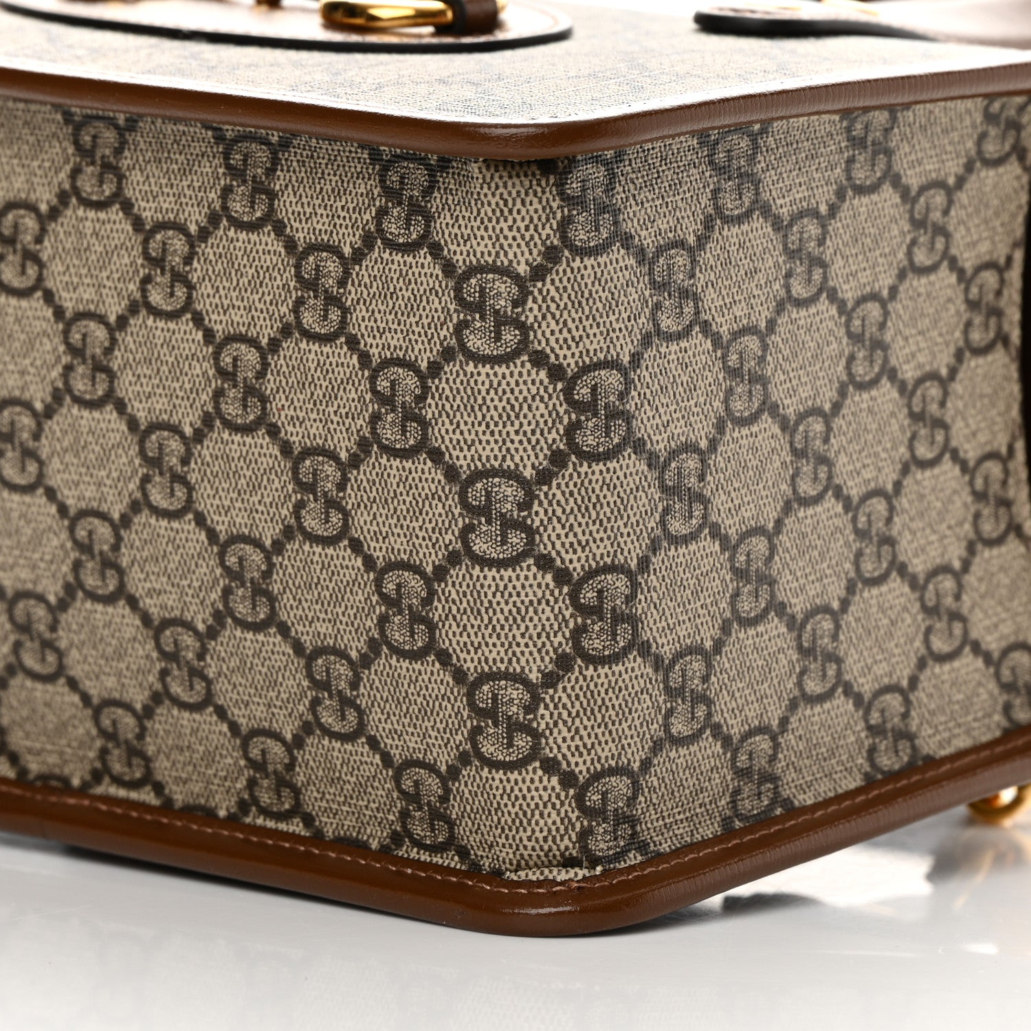 Gucci GG Supreme Monogram Azalea Calfskin Mini Horsebit 1955 Foldover Top Handle Bag Beige Ebony Brown Sugar 10 of 11